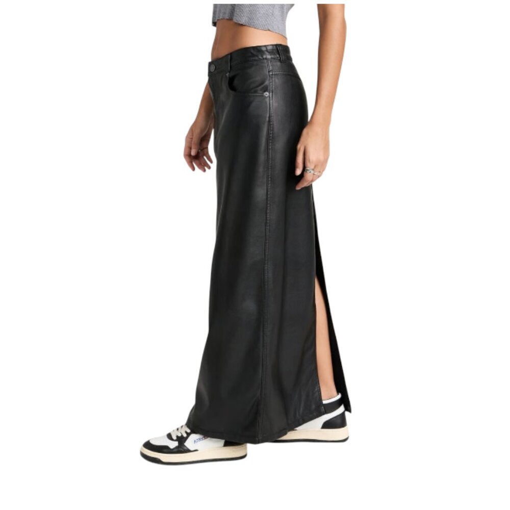 We the Free People City Slicker Vegan Faux Leather Maxi Skirt Womens 0 Black - Picture 2 of 14